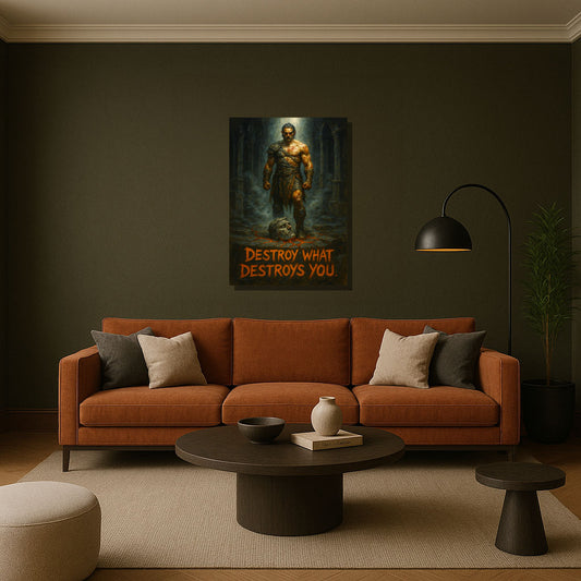 Destroy What Destroys You – Dark Motivational Canvas for Warriors