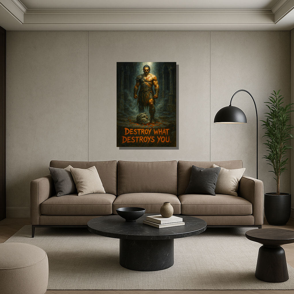 Destroy What Destroys You – Dark Motivational Canvas for Warriors